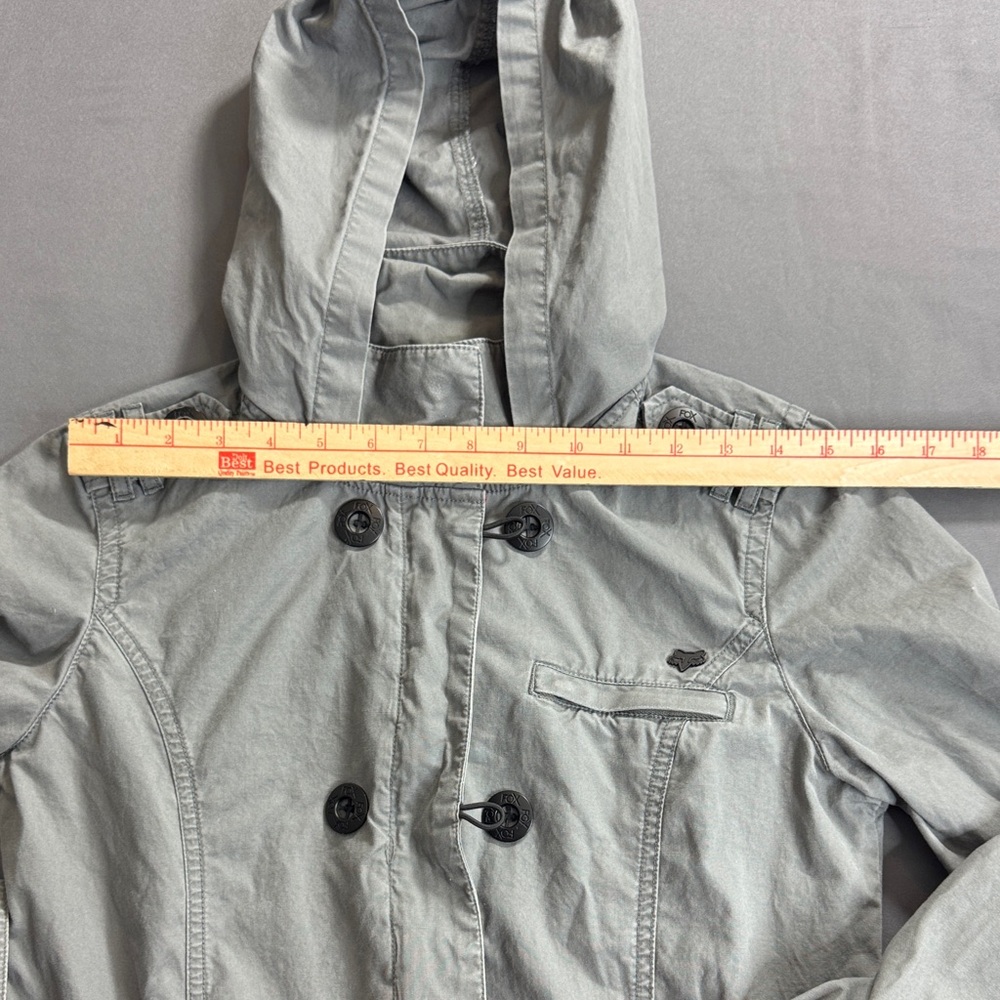 Fox Y2K Racing Women's Hooded Military Utility Jacket 100% Cotton Gray Size S - Picture 12 of 16